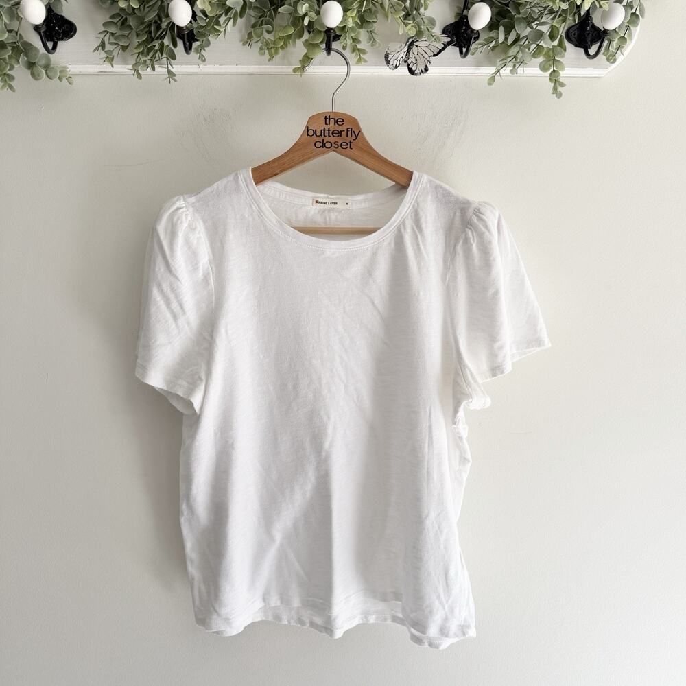 Womenโs Marine Layer White Puff Sleeve Basic Tee Medium CP